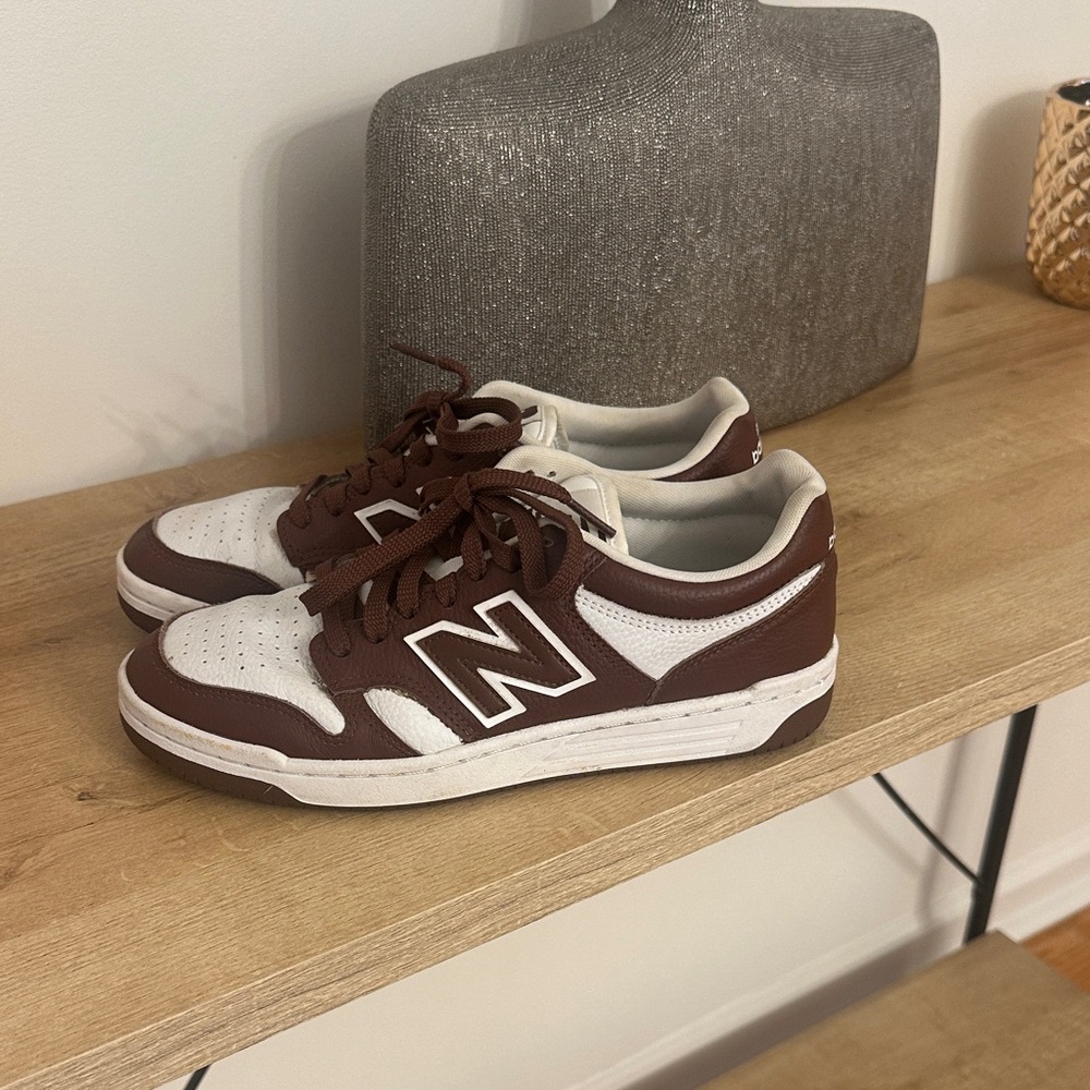 New Balance White and Brown Low-Top Sneakers